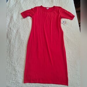 LulaRoe women's Large Julia fitted red tshirt midi dress NWT